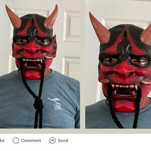 Red Oni latex mask, great for Halloween or a night out #HalloweenMask #OniMask